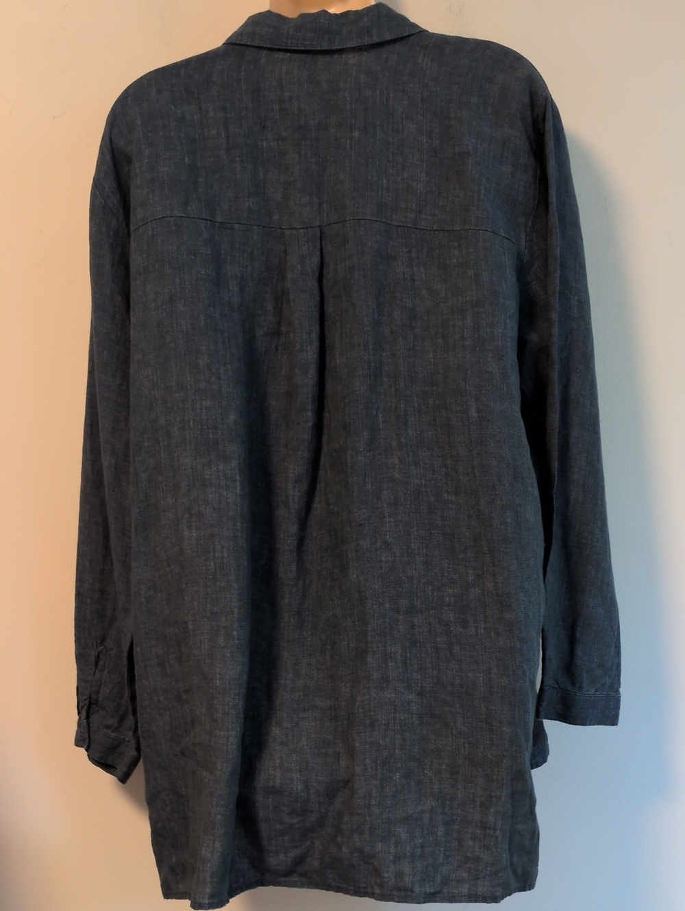 Eileen Fisher Washed Organic Linen Delave Classic Collar Shirt L - Picture 12 of 16